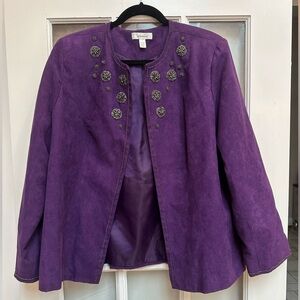 Dress Barn Y2K Deep Purple Faux Suede Embellished Blazer Jacket Plus Size 14 16
